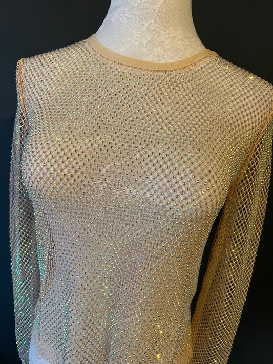 Fishnet Diamanté Top, Rhinestone Top, See Through Top, Fan Fashion Exclusives Range, UK Sizes 6-12