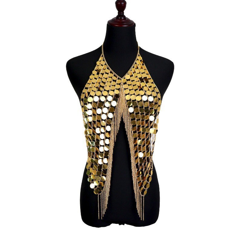 Festival Body Jewellery, Silver, Gold, Mirror Discs, Fashion Top, Gold, Silver, Iridescent, FAN Fashion Collection