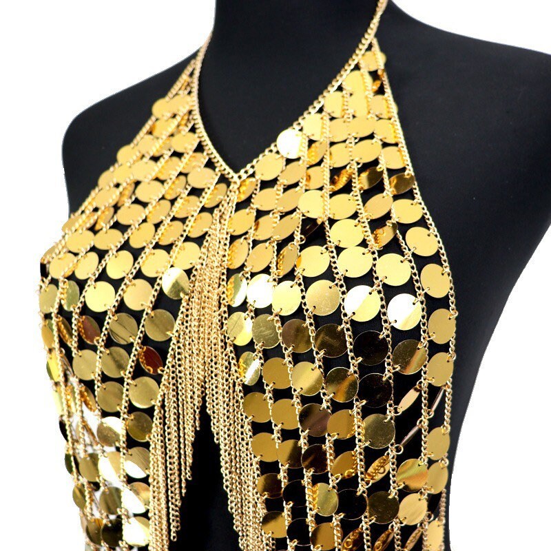Festival Body Jewellery, Silver, Gold, Mirror Discs, Fashion Top, Gold, Silver, Iridescent, FAN Fashion Collection