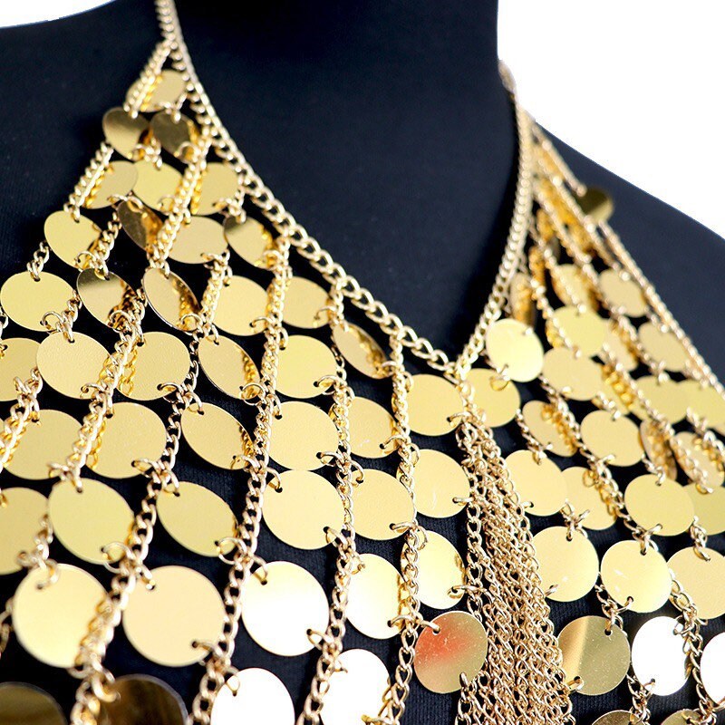 Festival Body Jewellery, Silver, Gold, Mirror Discs, Fashion Top, Gold, Silver, Iridescent, FAN Fashion Collection