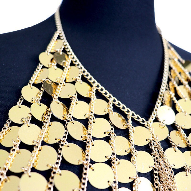 Festival Body Jewellery, Silver, Gold, Mirror Discs, Fashion Top, Gold, Silver, Iridescent, FAN Fashion Collection