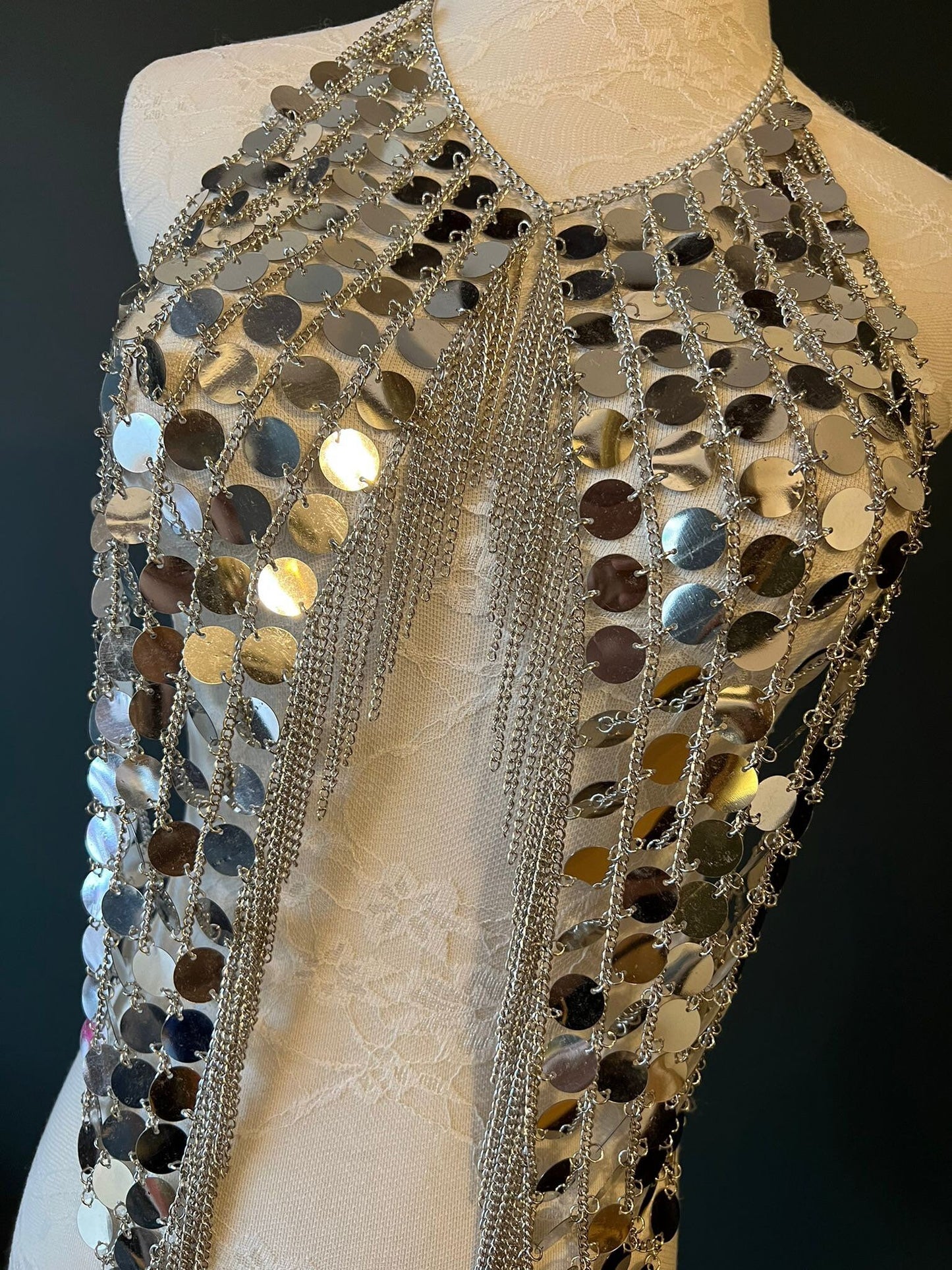 Festival Body Jewellery, Silver, Gold, Mirror Discs, Fashion Top, Gold, Silver, Iridescent, FAN Fashion Collection