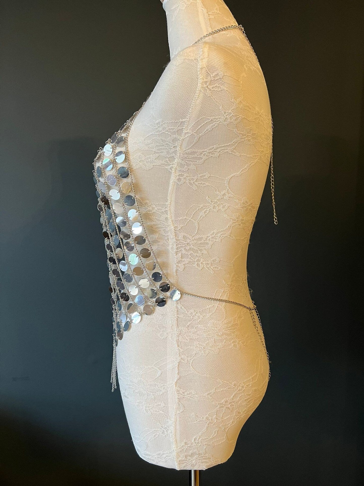 Festival Body Jewellery, Silver, Gold, Mirror Discs, Fashion Top, Gold, Silver, Iridescent, FAN Fashion Collection