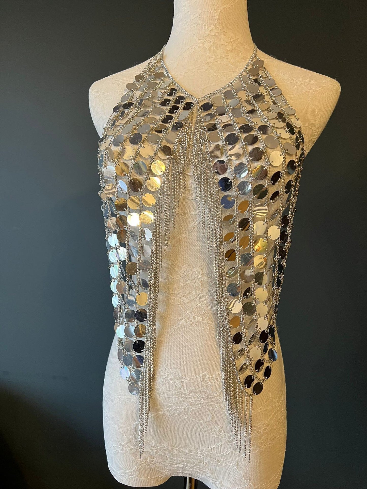 Festival Body Jewellery, Silver, Gold, Mirror Discs, Fashion Top, Gold, Silver, Iridescent, FAN Fashion Collection