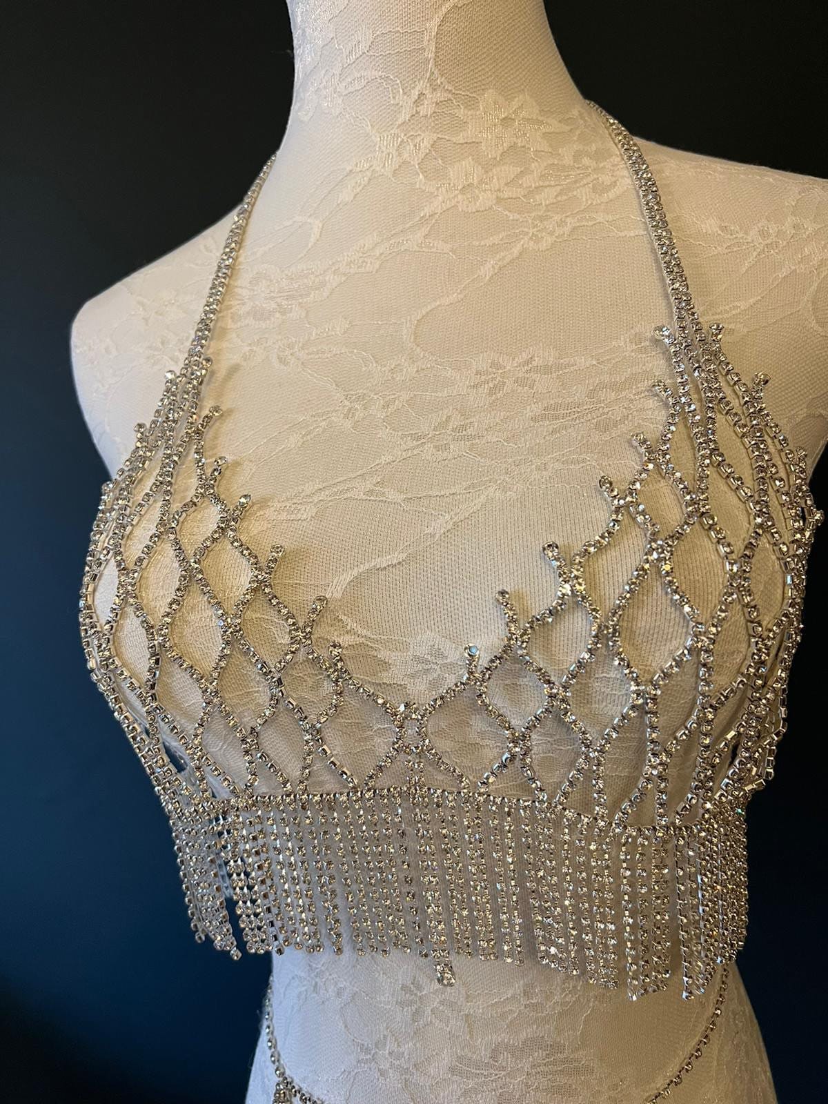 Rhinestone Costume, Silver Diamanté Two Piece Set, Show Stopper