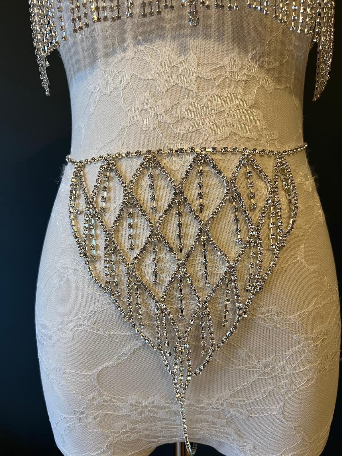 Rhinestone Costume, Silver Diamanté Two Piece Set, Show Stopper