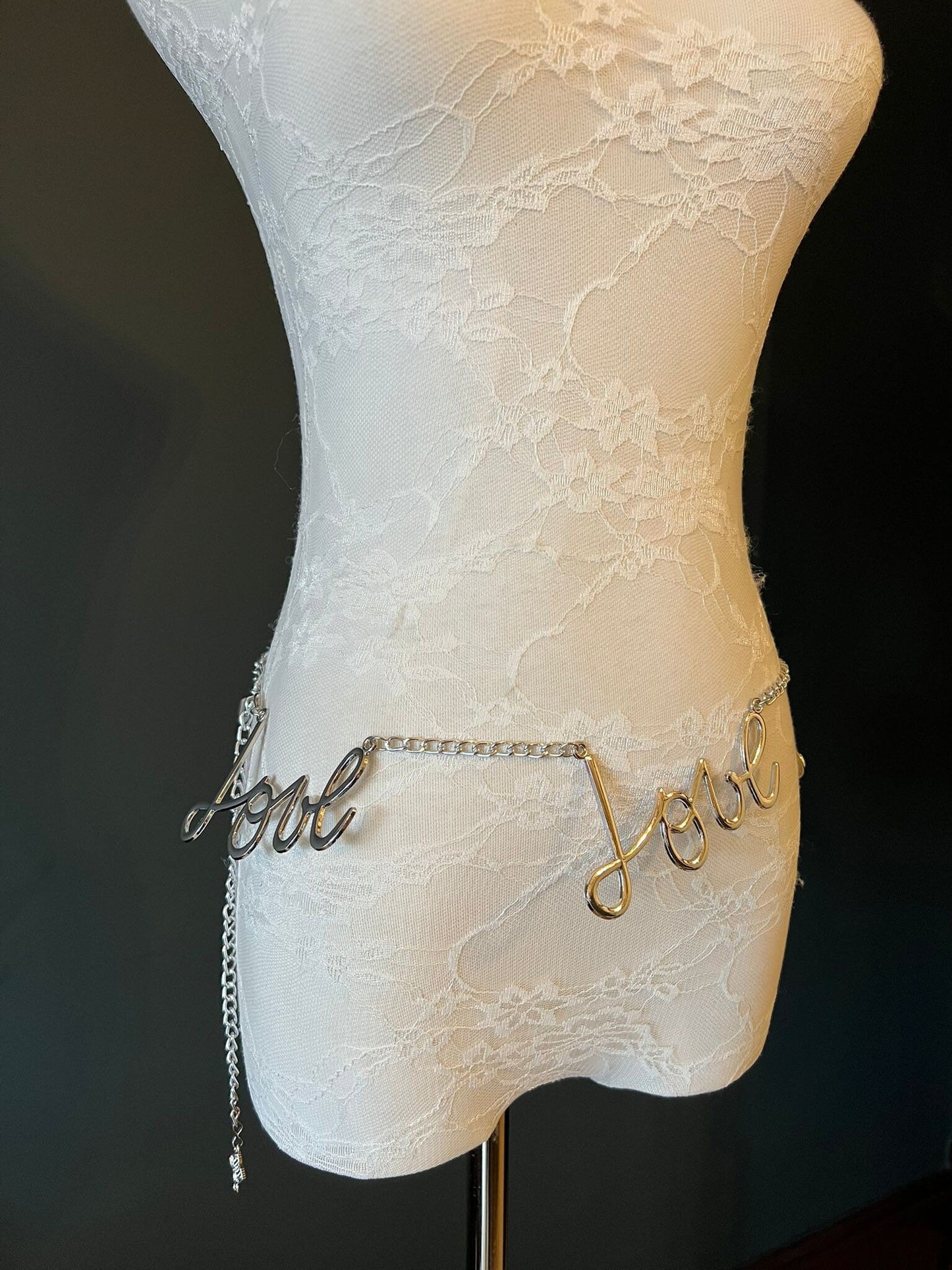 X-long Belt, Silver Metal Belt, Love Belt, Chain Belt, Love Fashion Belt, Silver, Chain Belt, Gift, Exclusive, Size 18”-60”