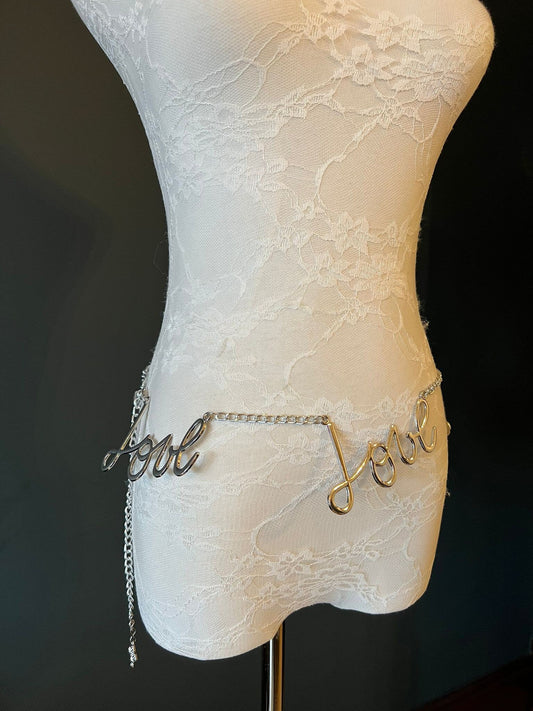 X-long Belt, Silver Metal Belt, Love Belt, Chain Belt, Love Fashion Belt, Silver, Chain Belt, Gift, Exclusive, Size 18”-60”