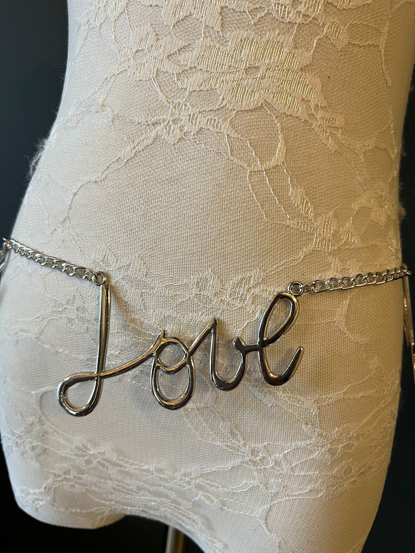 X-long Belt, Silver Metal Belt, Love Belt, Chain Belt, Love Fashion Belt, Silver, Chain Belt, Gift, Exclusive, Size 18”-60”
