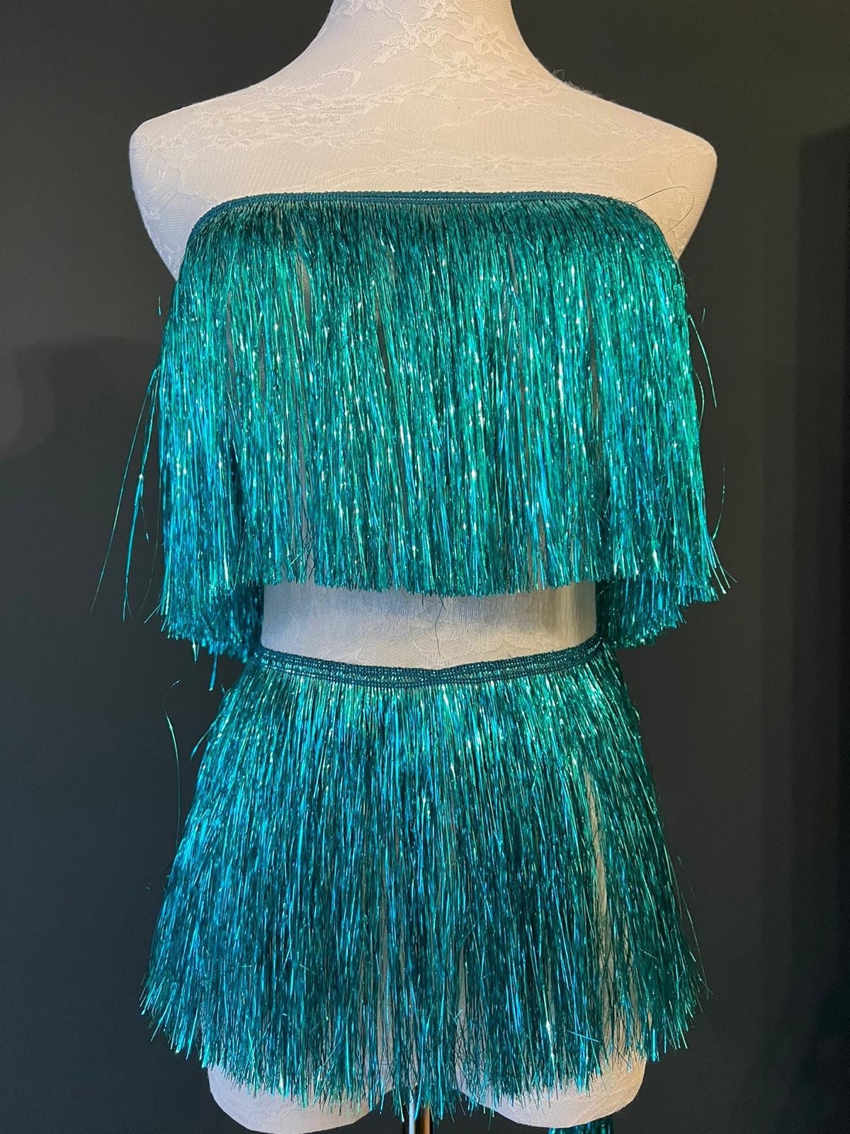 8" Turquoise Tinsel Fringe, Dance Costume Trimming, 17 colour options