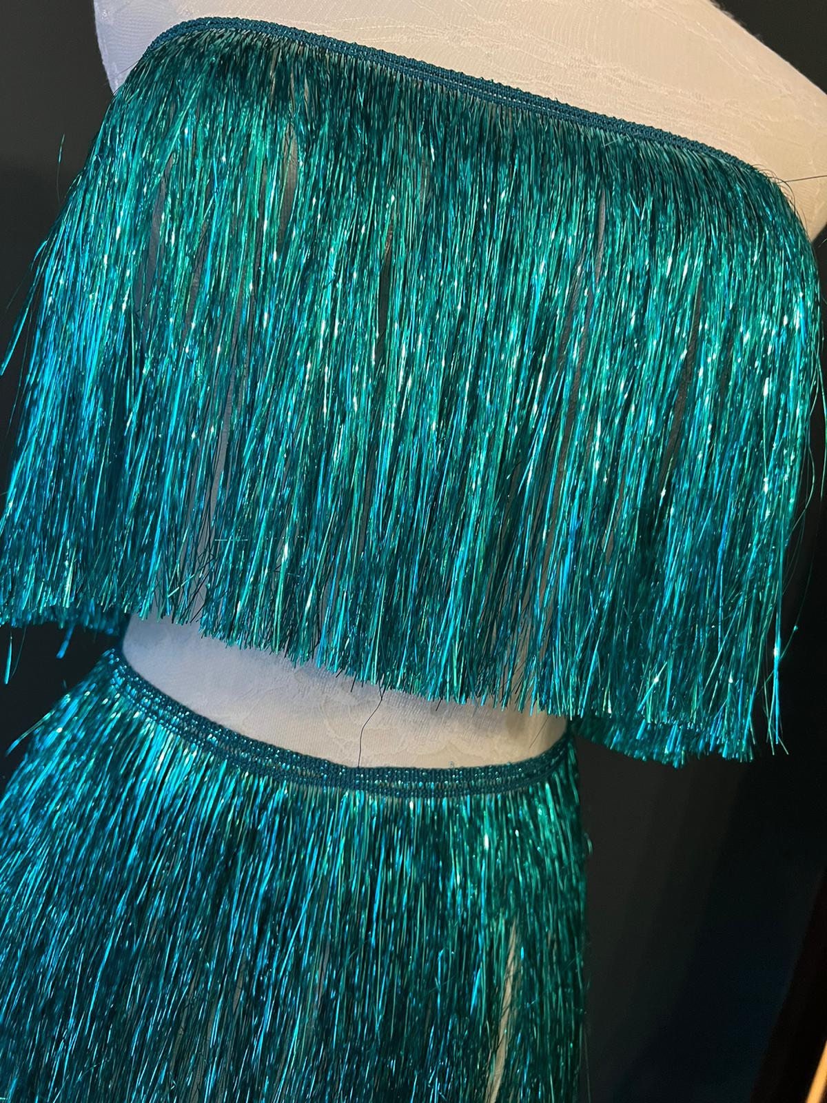 8" Turquoise Tinsel Fringe, Dance Costume Trimming, 17 colour options
