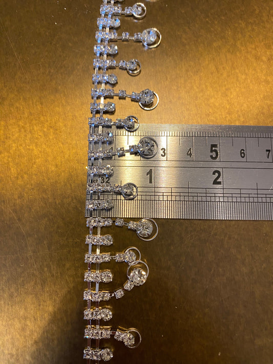 Diamanté Trim, 2.8cm Wide Rhinestone Fringe, Wedding, Bridal, Silver, Headwear, Fashion, Jewel Trimming, High Quality