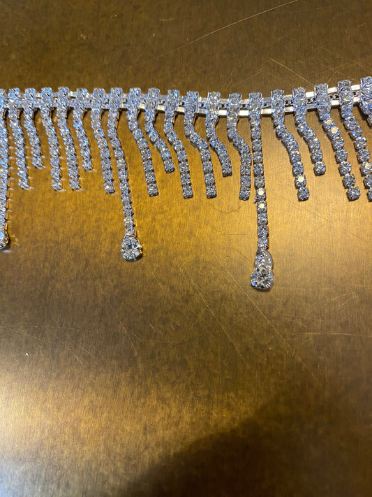 Diamanté Fringe Trim, 4.8cm Wide Rhinestone Fringe, Wedding, Bridal, Silver, Headwear, Fashion, Jewel Trimming, High Quality