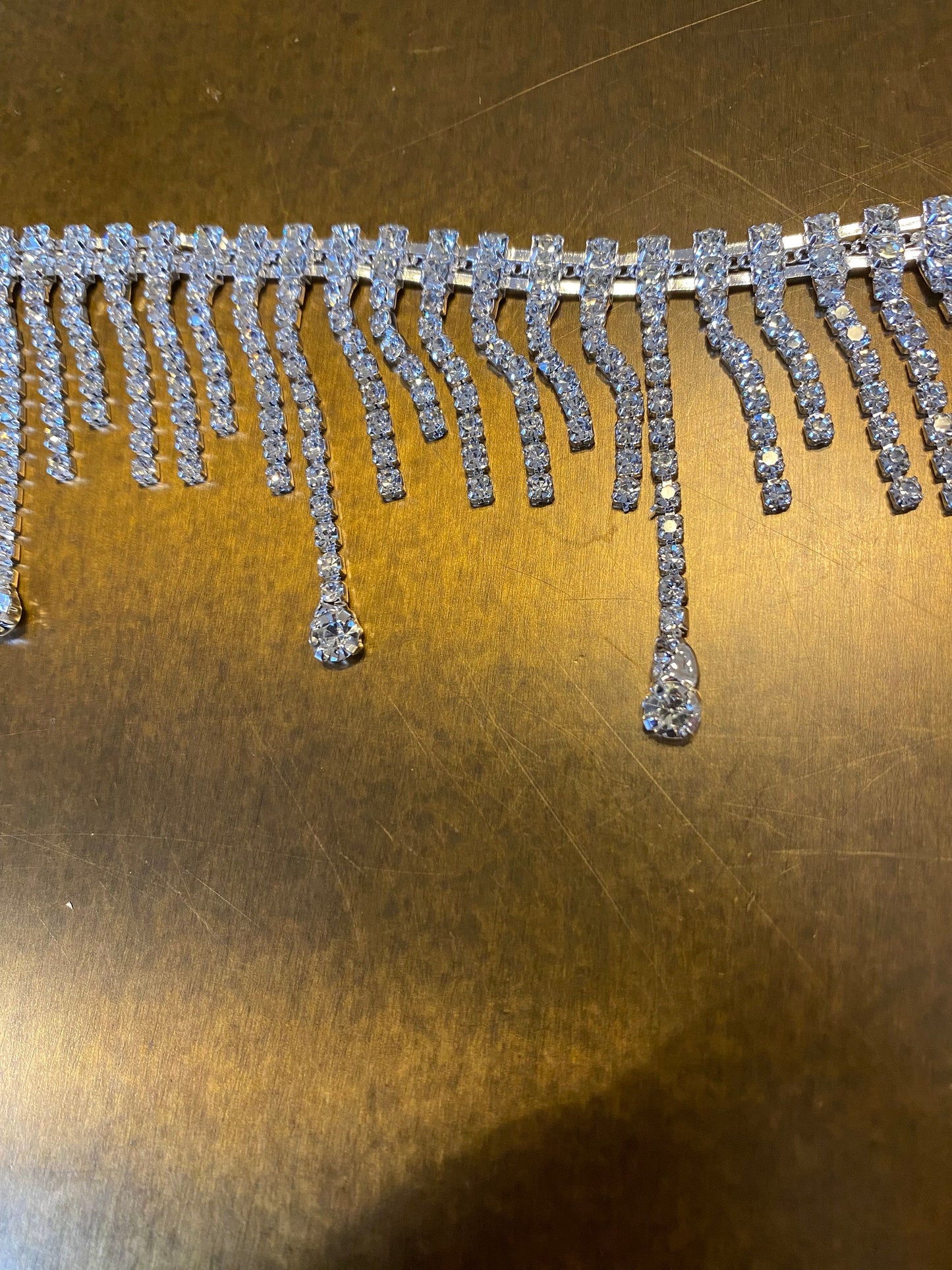 Diamanté Rhinestone Fringe Trim, Silver Jewel Trimming (4.8cm Wide)