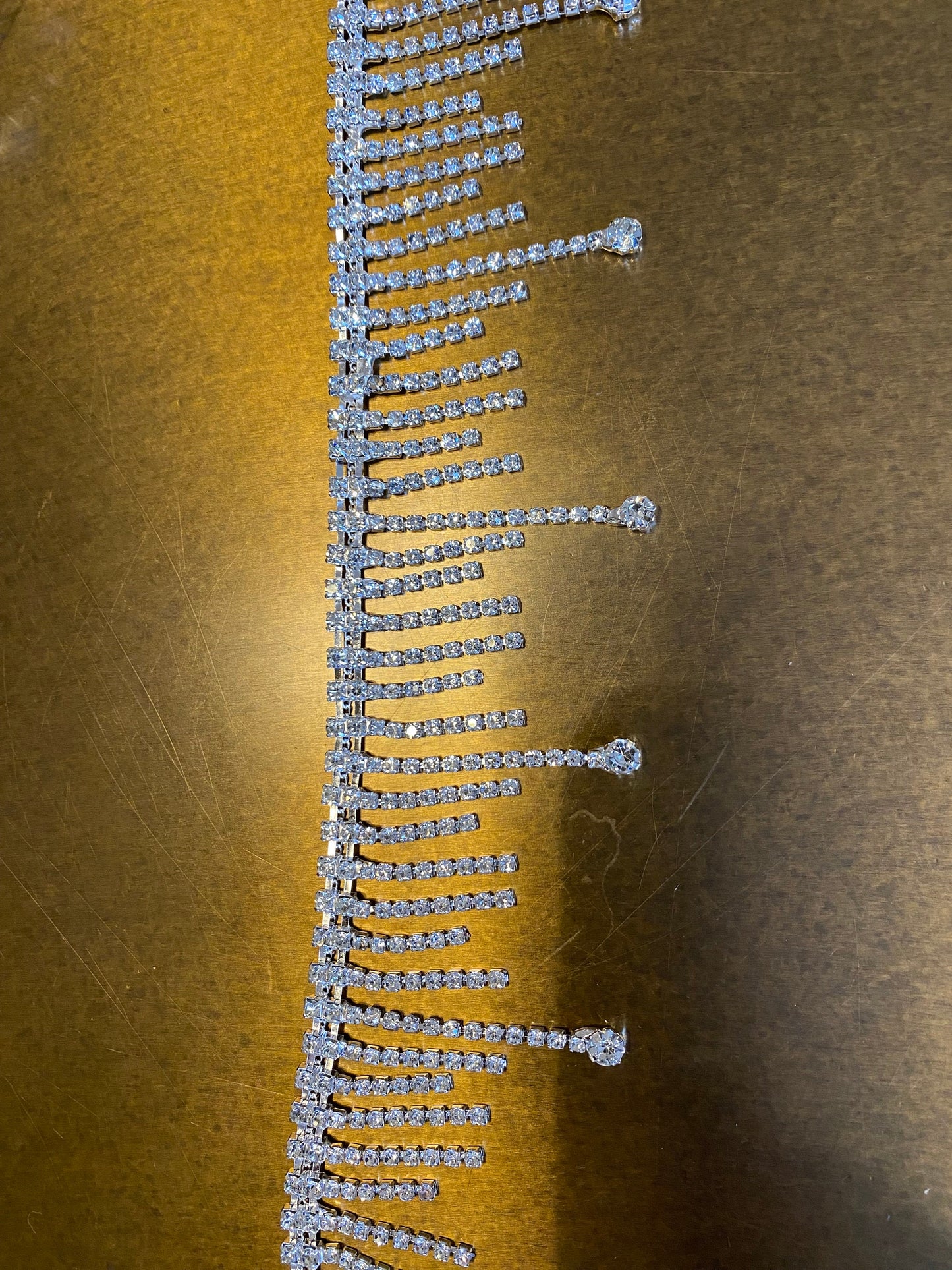 Diamanté Rhinestone Fringe Trim, Silver Jewel Trimming (4.8cm Wide)