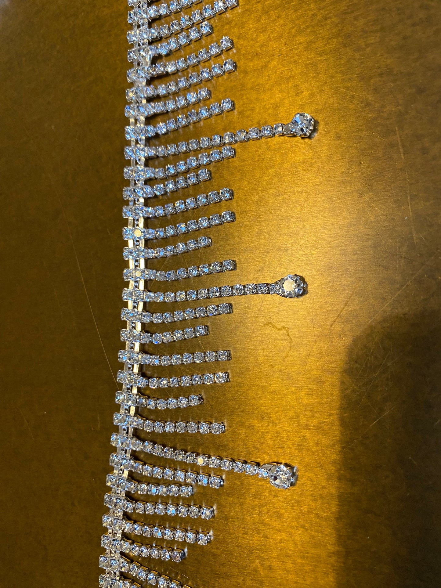 Diamanté Rhinestone Fringe Trim, Silver Jewel Trimming (4.8cm Wide)
