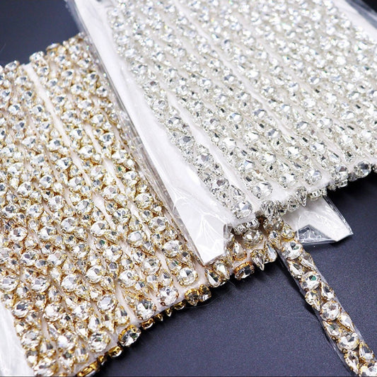 Loose Rhinestone Diamante Chain, Trim, Wedding, Dresses, Belt Bridal Bead Appliqués, Silver, Gold, Rose Gold, Heat Seal