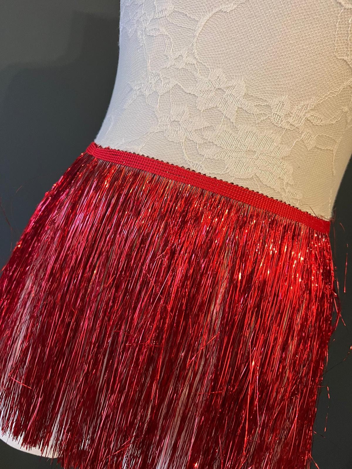 Red Tinsel Fringe, 8 Inch, Dance Costume Trimming, 17 Colours