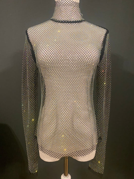 Fishnet Diamanté Top, Rhinestone Top, See Through Top, Fan Fashion Exclusives Range