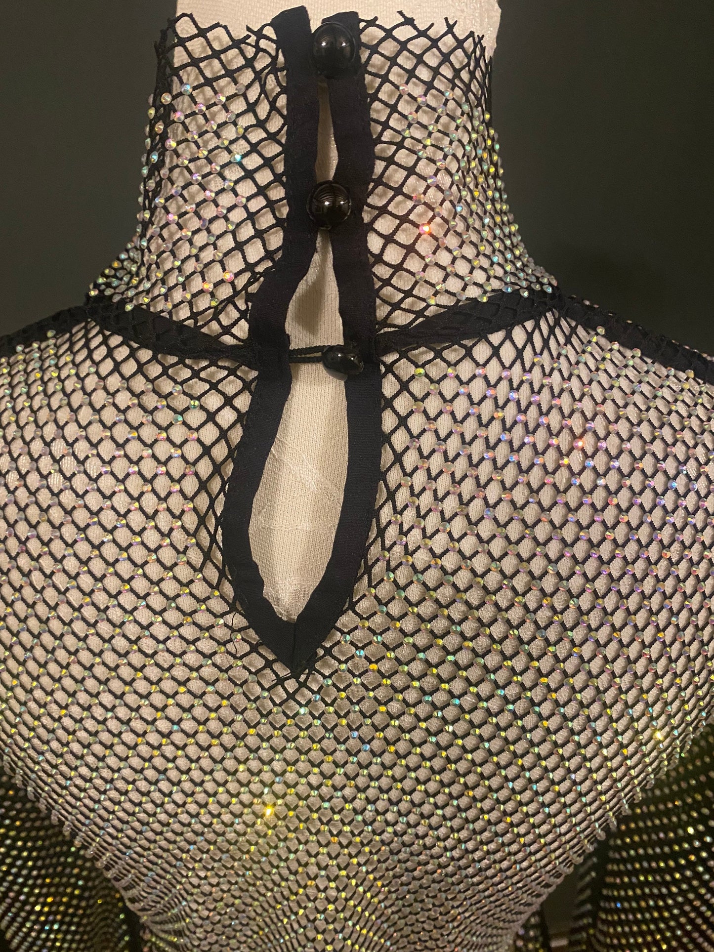Rhinestone Fishnet Long Sleeve Top, Diamanté Mesh
