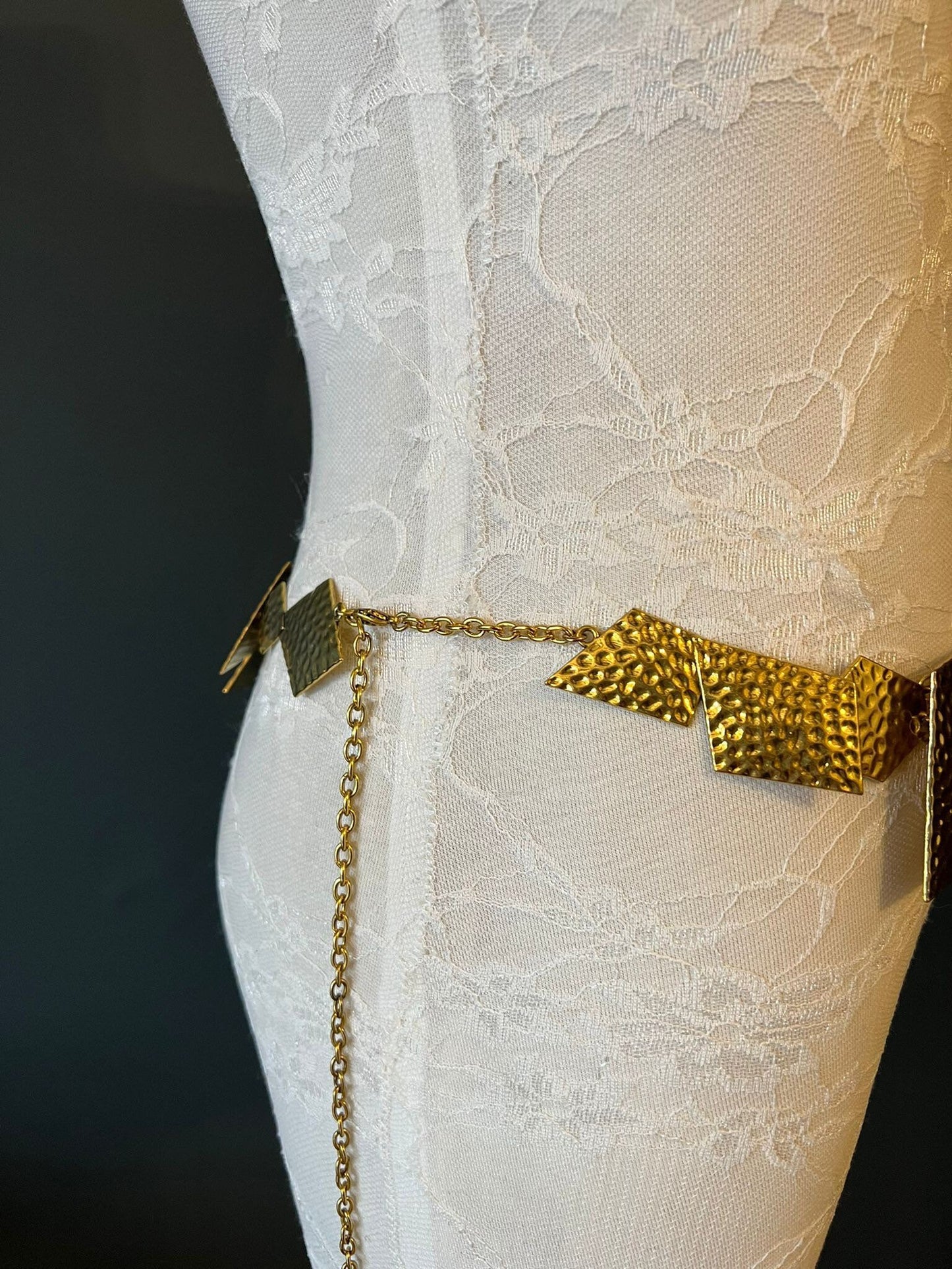 X-long Hammered Metal Chain Belt, Handmade, Chain Belt, High Quality, Antique Gold, UK 2-34