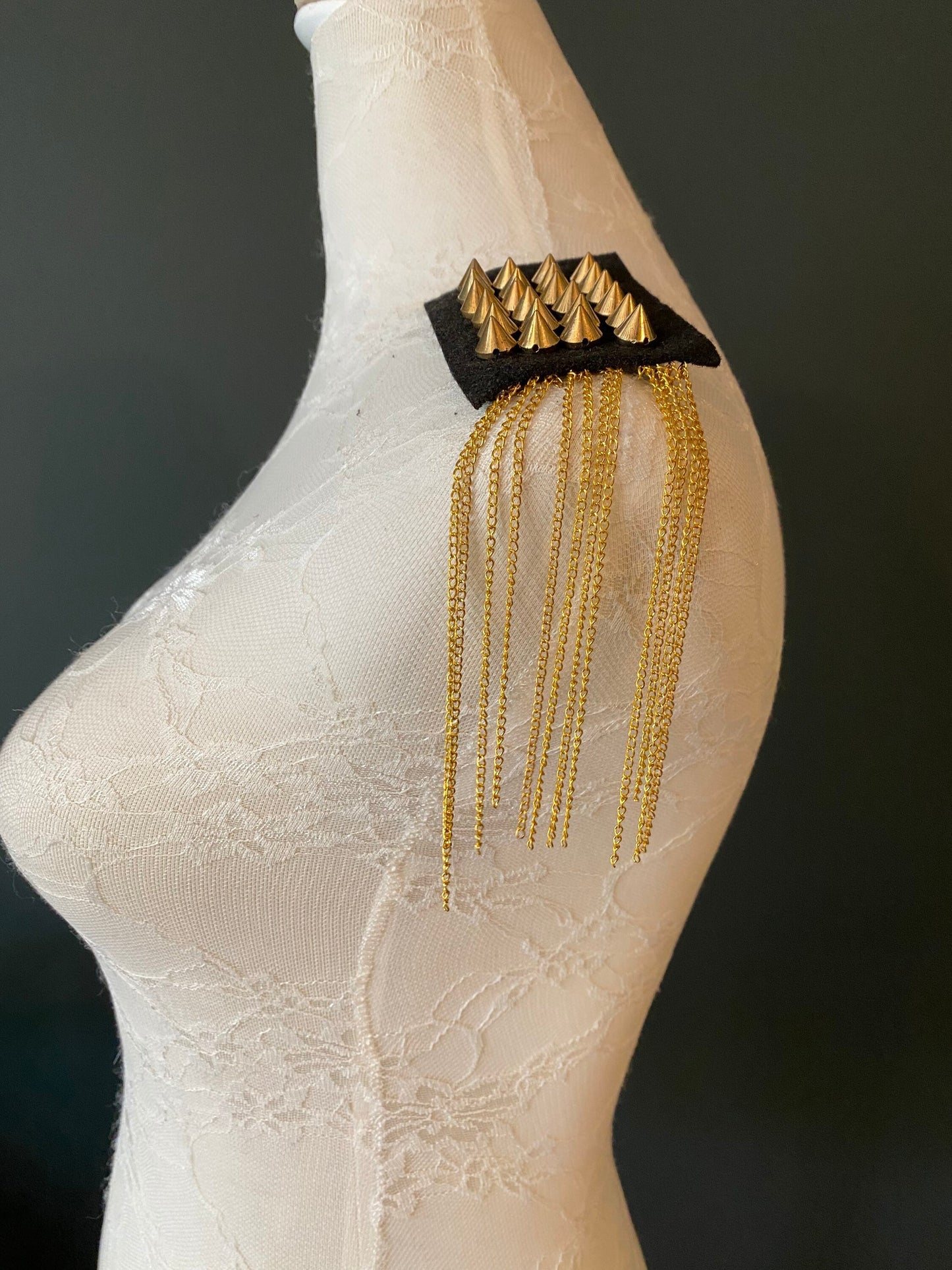 Gold Studded Shoulder Trim with Chain, Sew On Applique