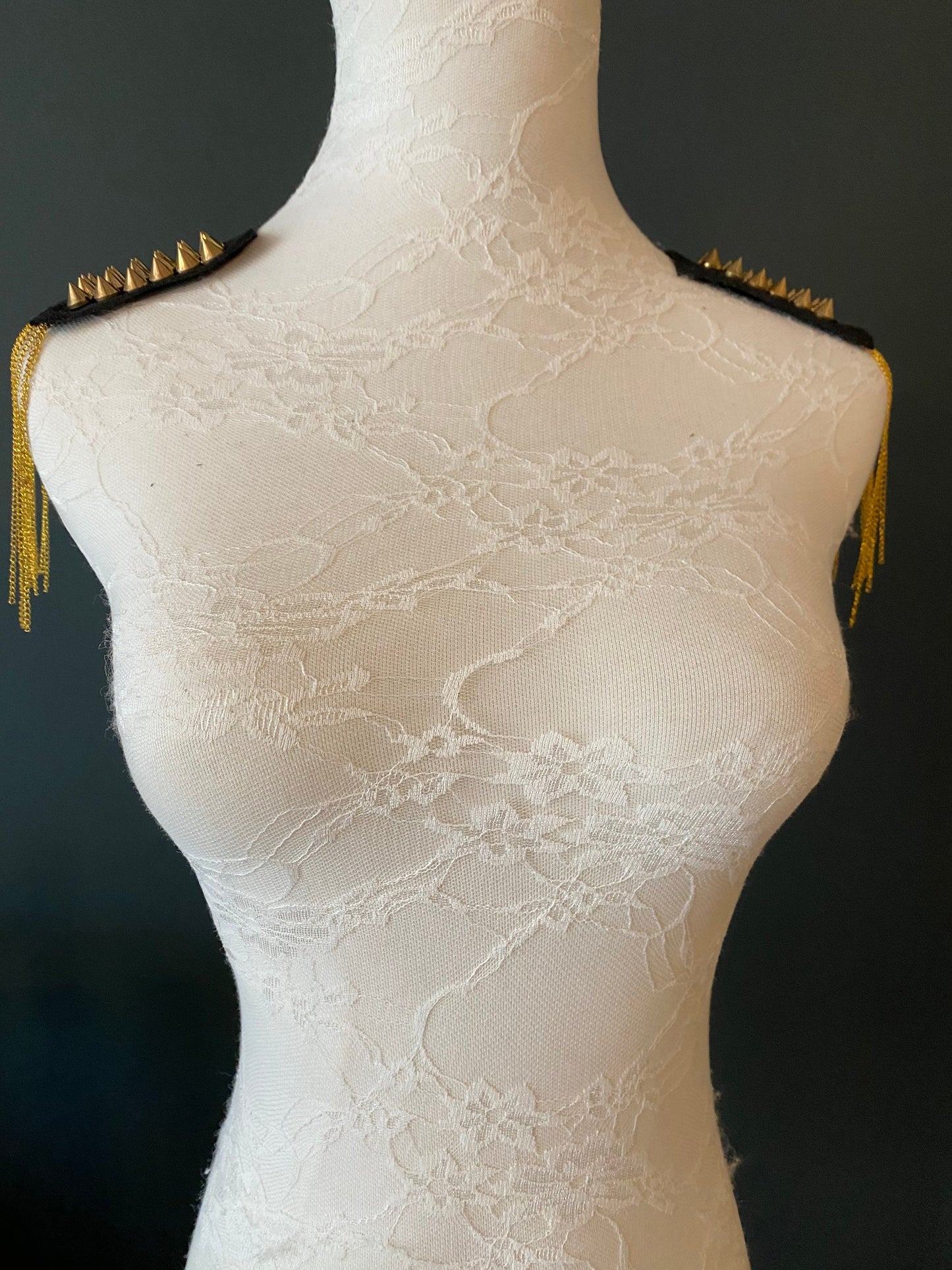 Gold Studded Shoulder Trim with Chain, Sew On Applique