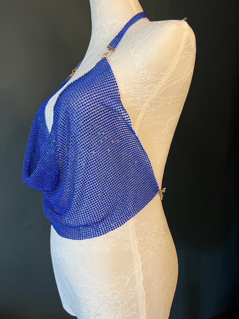 Rhinestone Top, High Quality Fashion Top, 4 Sizes, Blue Rhein stones, Fan Fashion Range