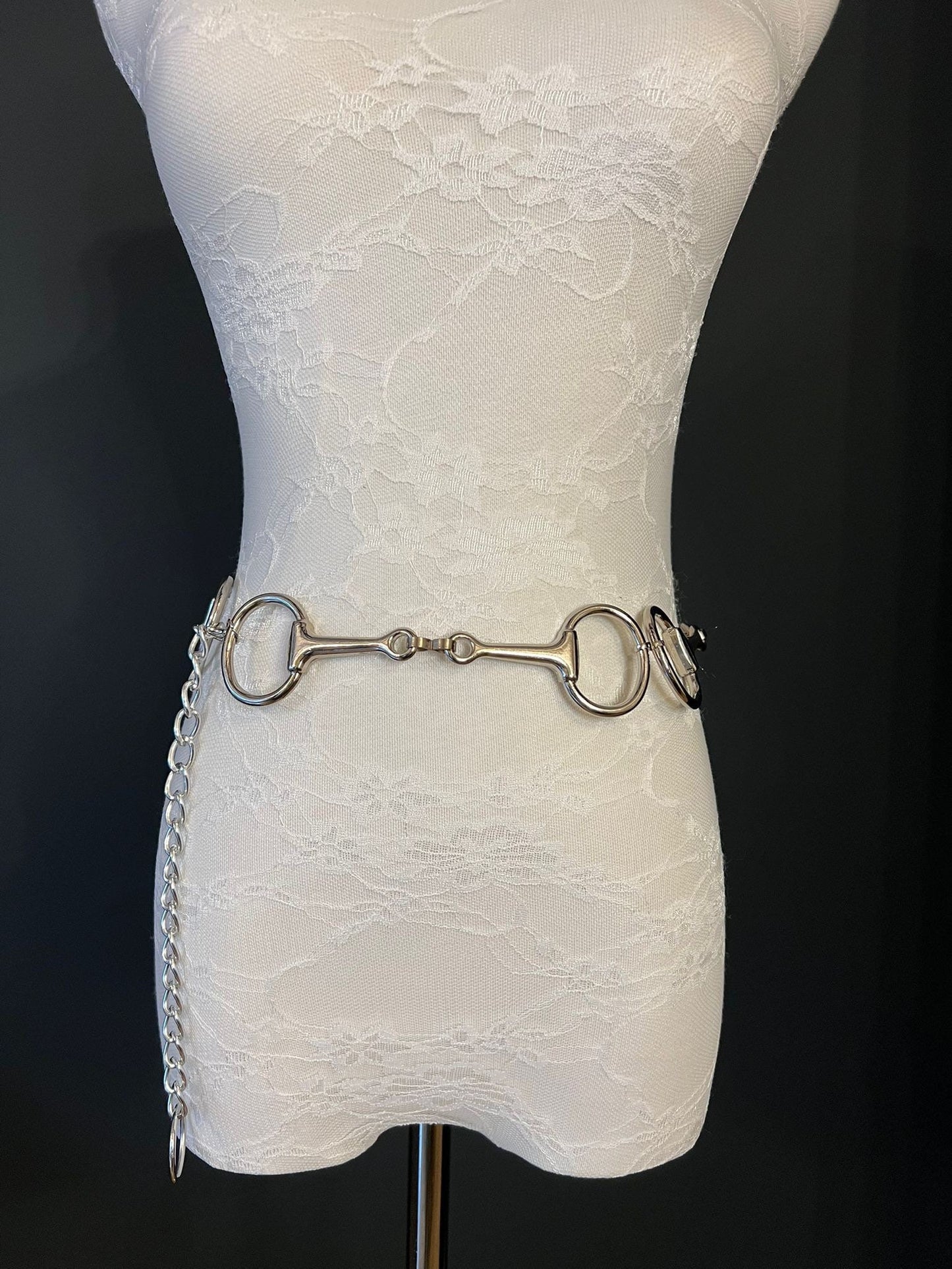 Silver Metal Belt with Hanging Chain, Teen to Plus Size