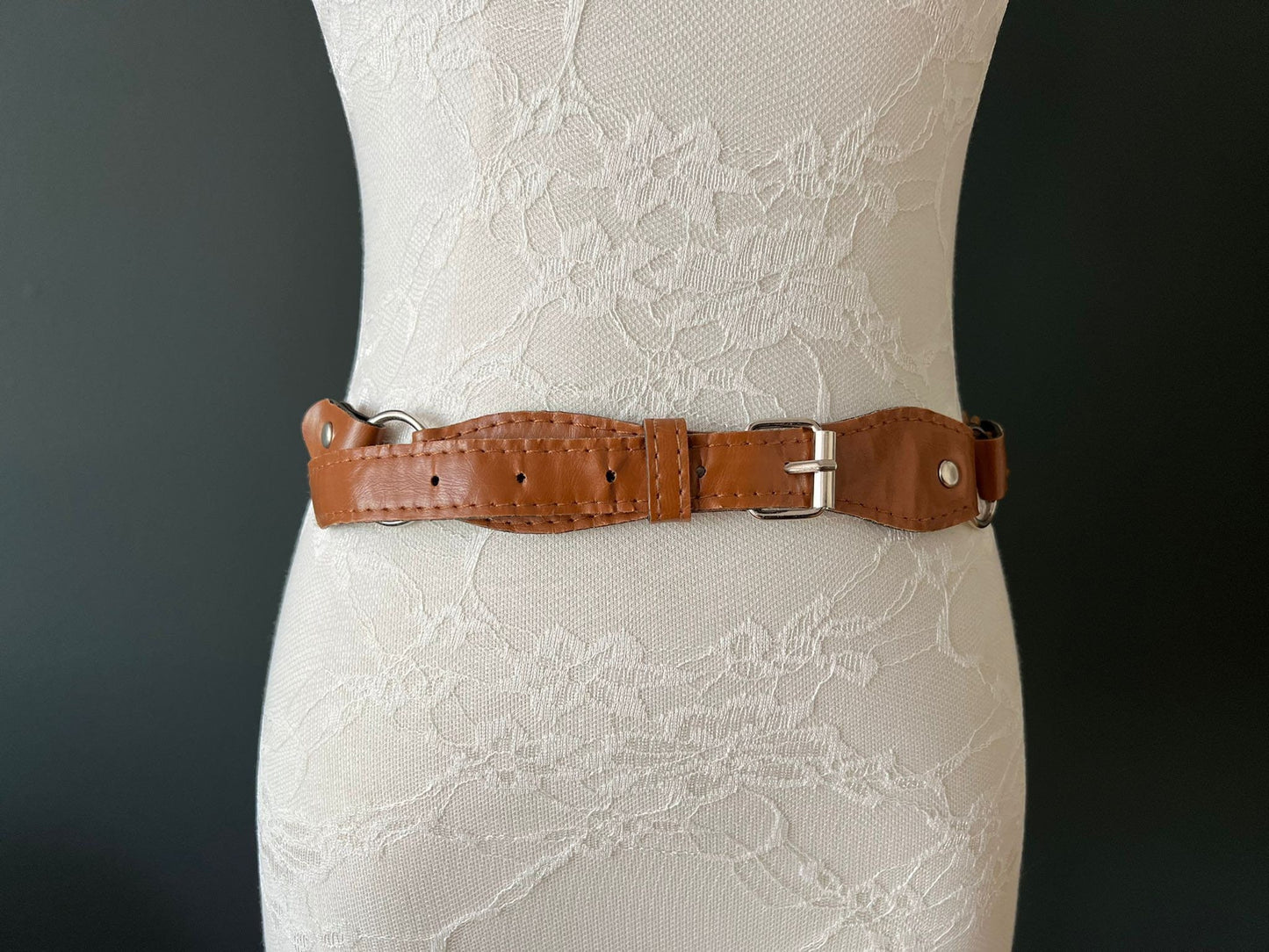 Belt, Plaited Tan Faux Leather belt, Ring Plaited Belt, 2cm Wide Belt