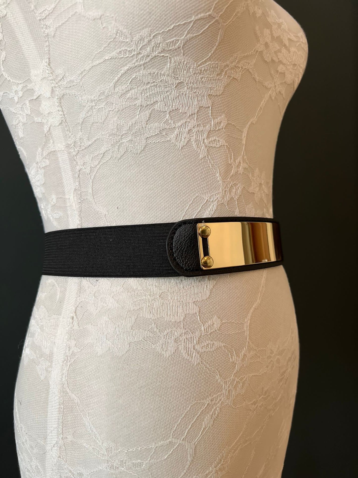 Belt, Gold Buckle Belt, Fashion Statement Belts, Elasticated Hand Made Belt with Popper Fasteners