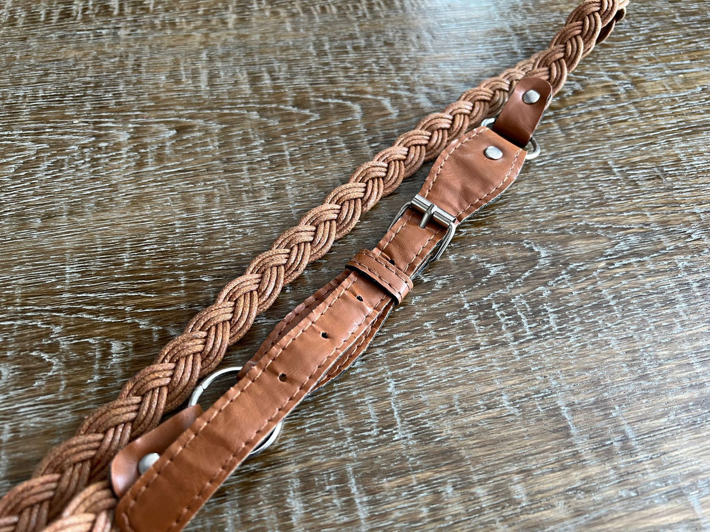 Belt, Plaited Tan Faux Leather belt, Ring Plaited Belt, 2cm Wide Belt