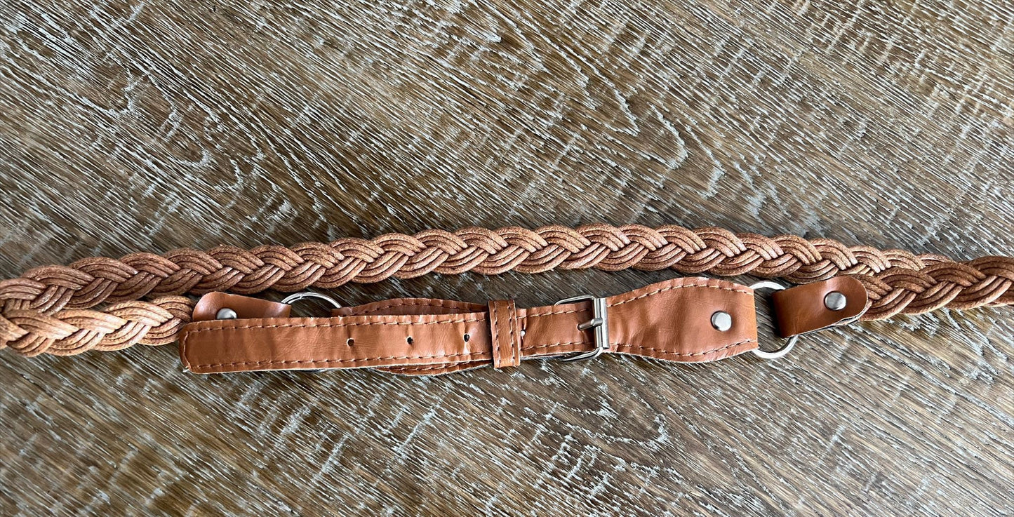 Belt, Plaited Tan Faux Leather belt, Ring Plaited Belt, 2cm Wide Belt