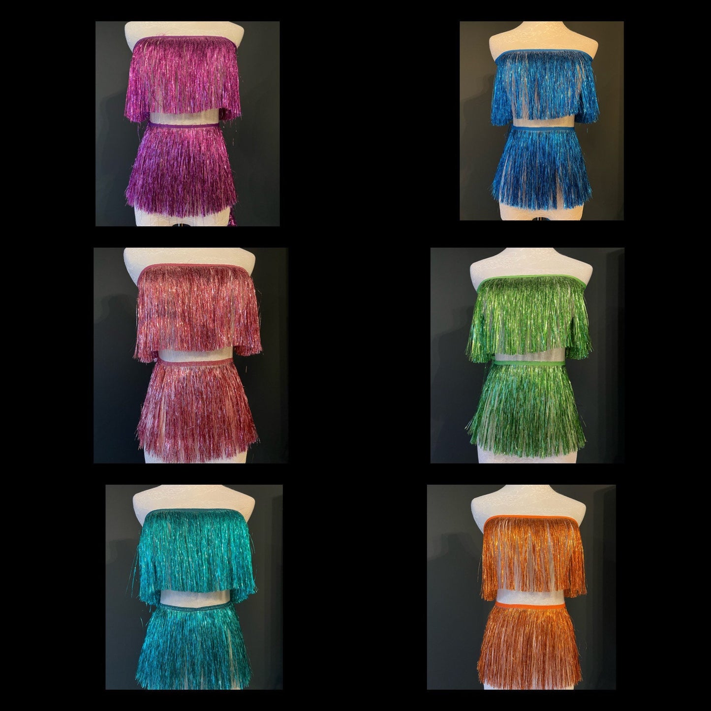 Black Tinsel Fringe Trim, Shiny Foil Effect, 8" Wide, Costume Trimming