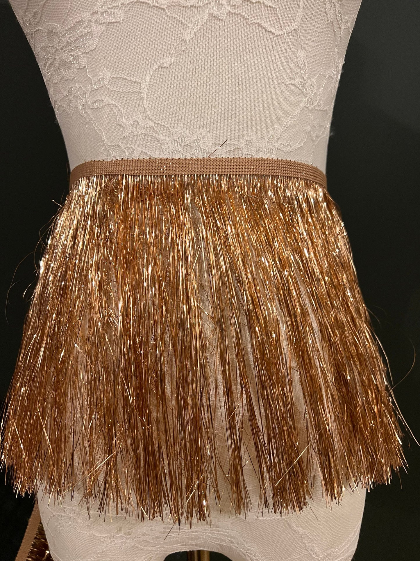 Black Tinsel Fringe Trim, Shiny Foil Effect, 8" Wide, Costume Trimming