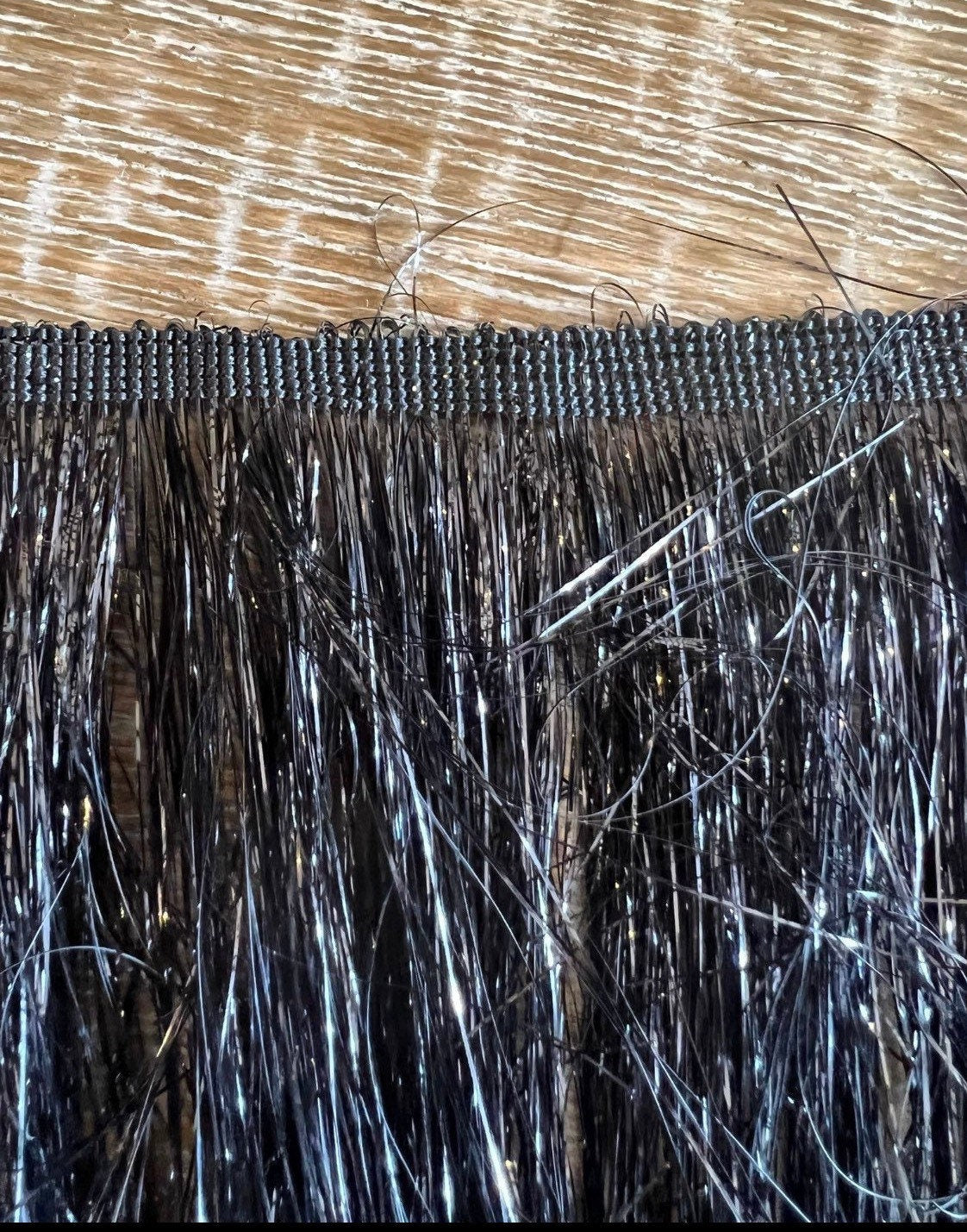 Black Tinsel Fringe Trim, Shiny Foil Effect, 8" Wide, Costume Trimming