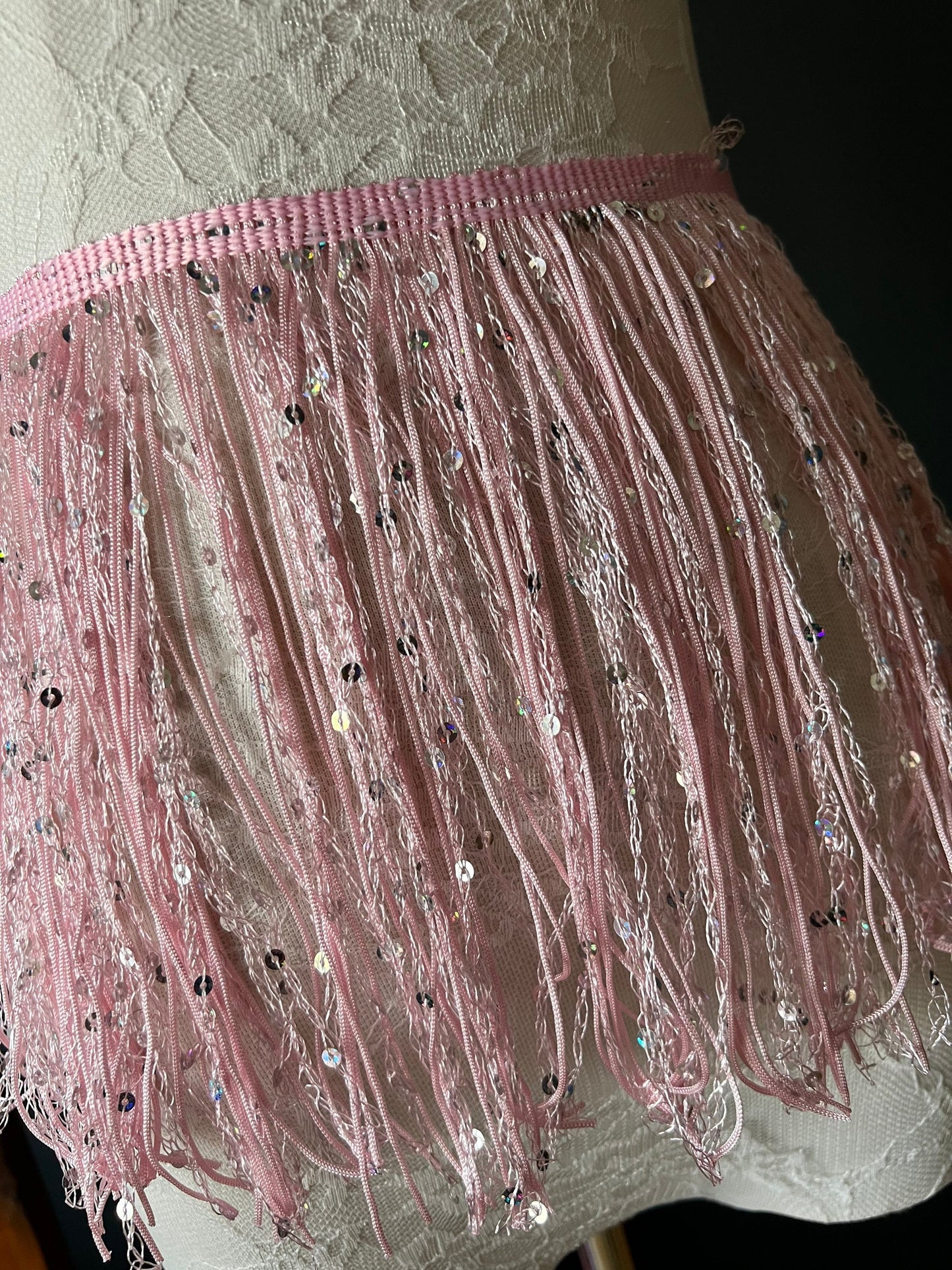 Fringe, Fringe With Sequins, Sequinned,  Sequin Fringe, Dance, Costumes, Fashion, Party, Dress Fringe, 20cm, 8 inch, 8 Colours, Light Pink