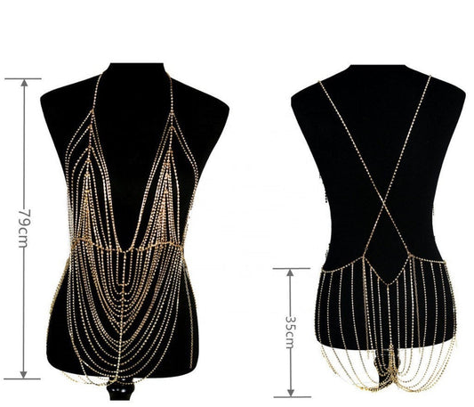 Crystal Outfit, Body Chain, Diamanté Rhinestone Top, Club Wear, Bling, Handmade, FAN Fashion, Haute Couture, Show Stopper