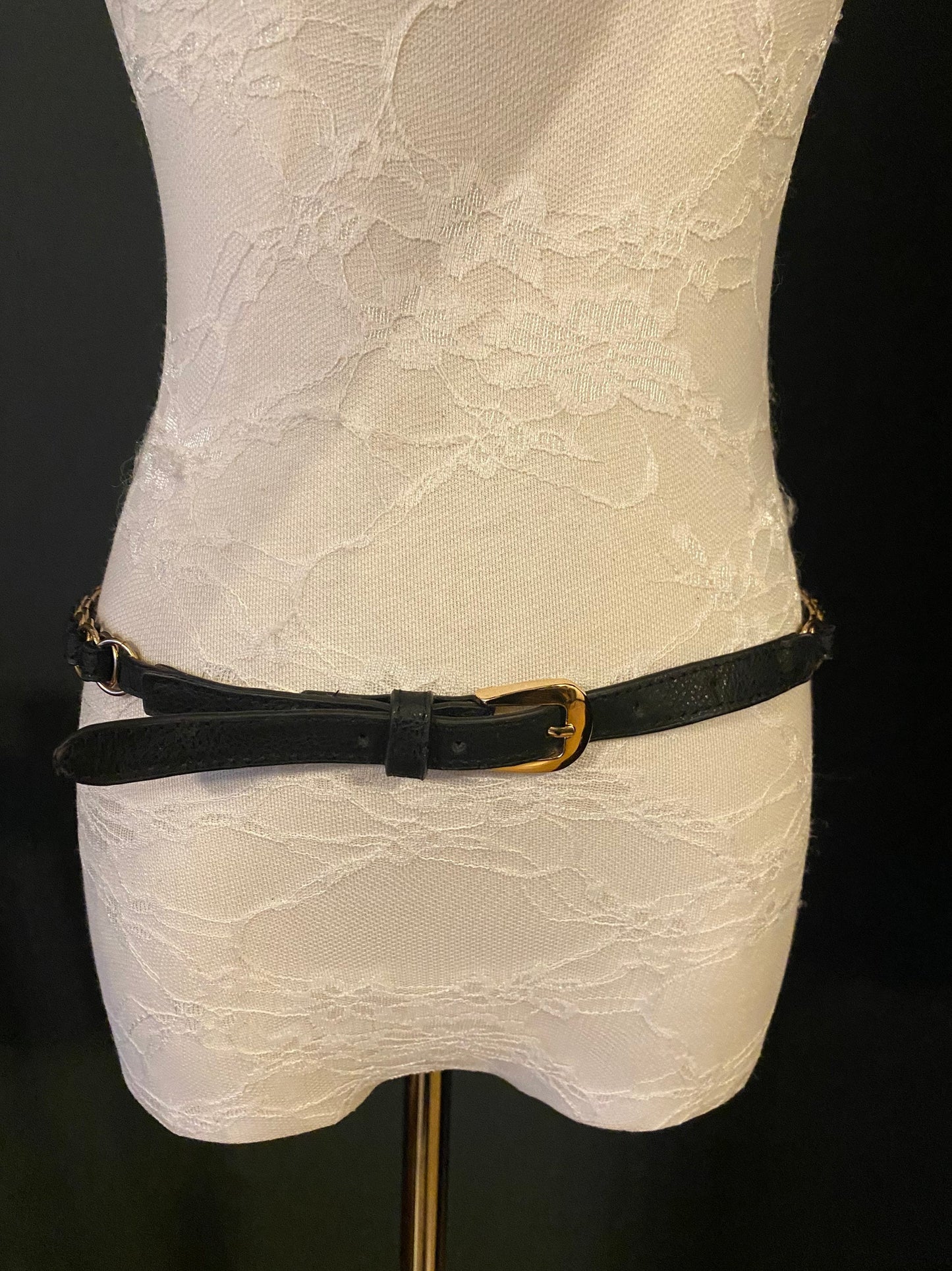 Black Faux Leather Belt with Gold Ring Detail, UK 6-12