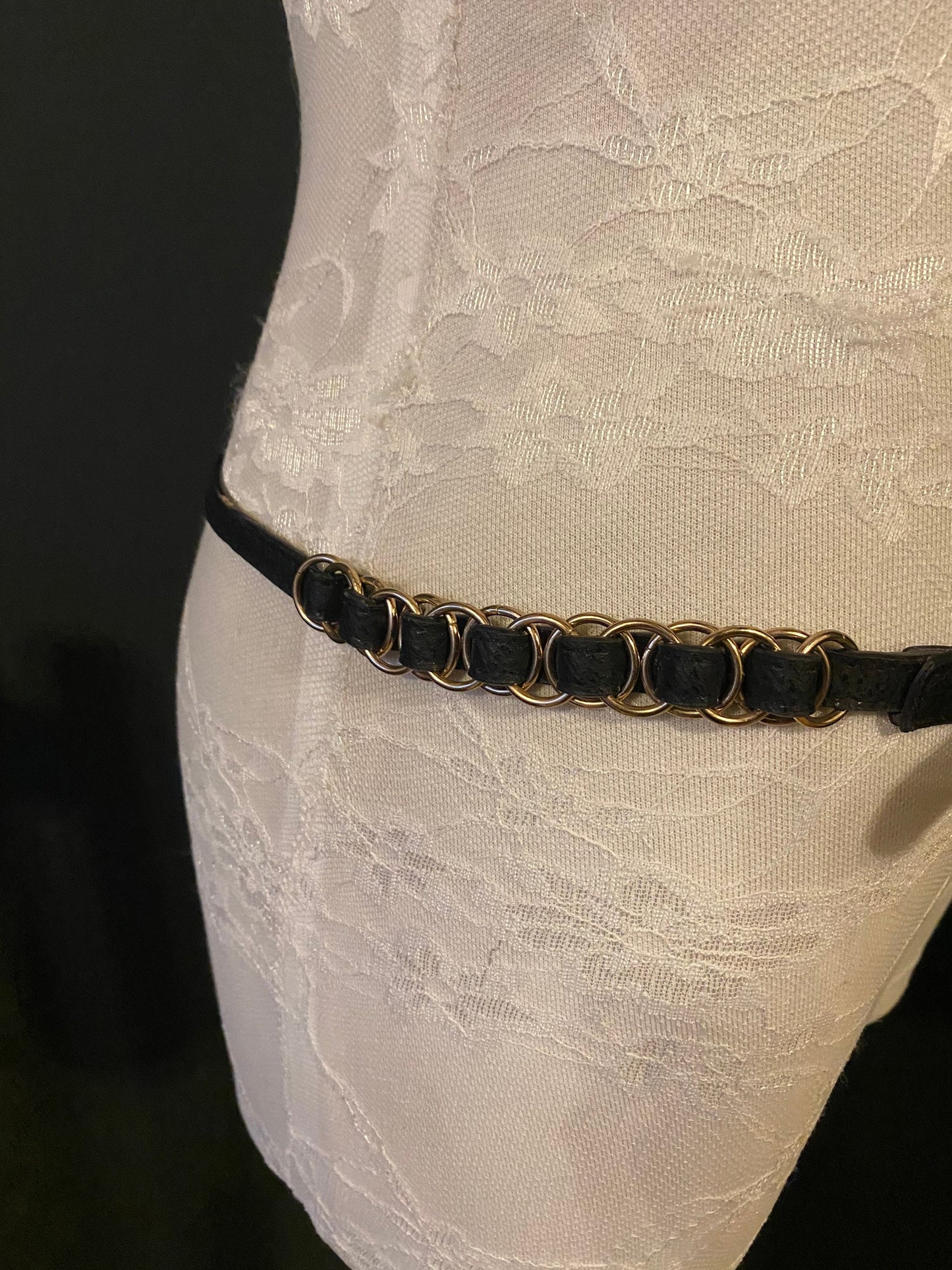 Black Faux Leather Belt with Gold Ring Detail, UK 6-12