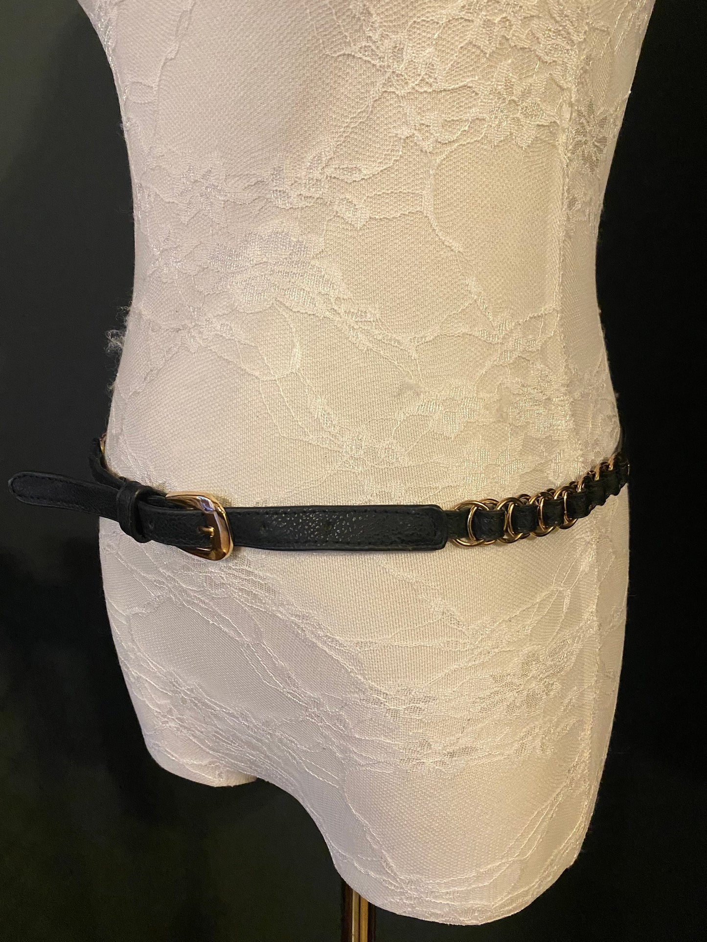 Black Faux Leather Belt with Gold Ring Detail, UK 6-12