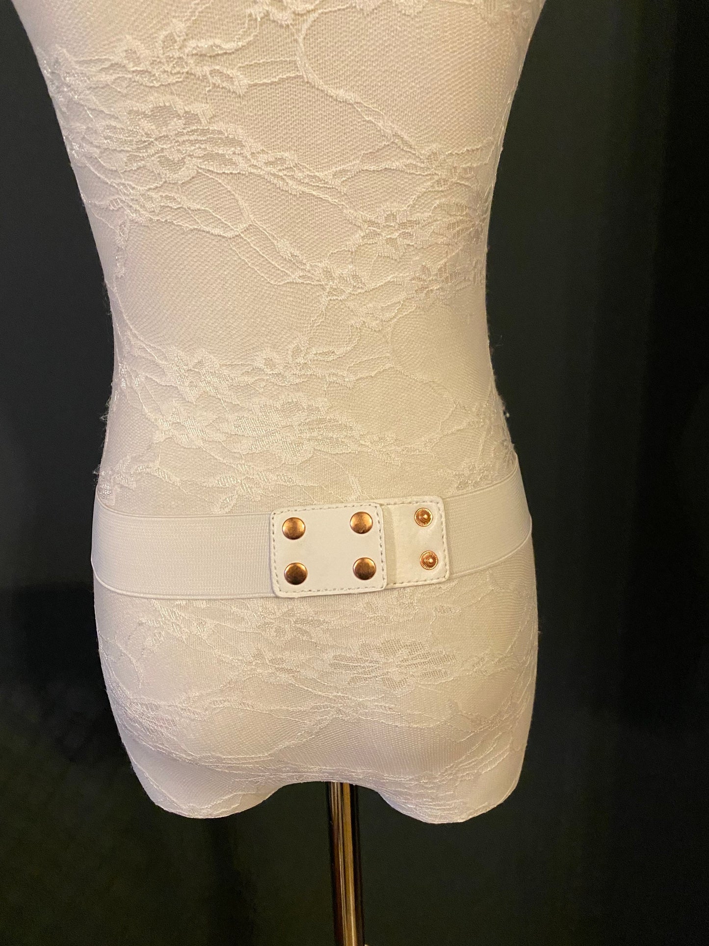 White Elastic Belt, Rose Gold Buckle