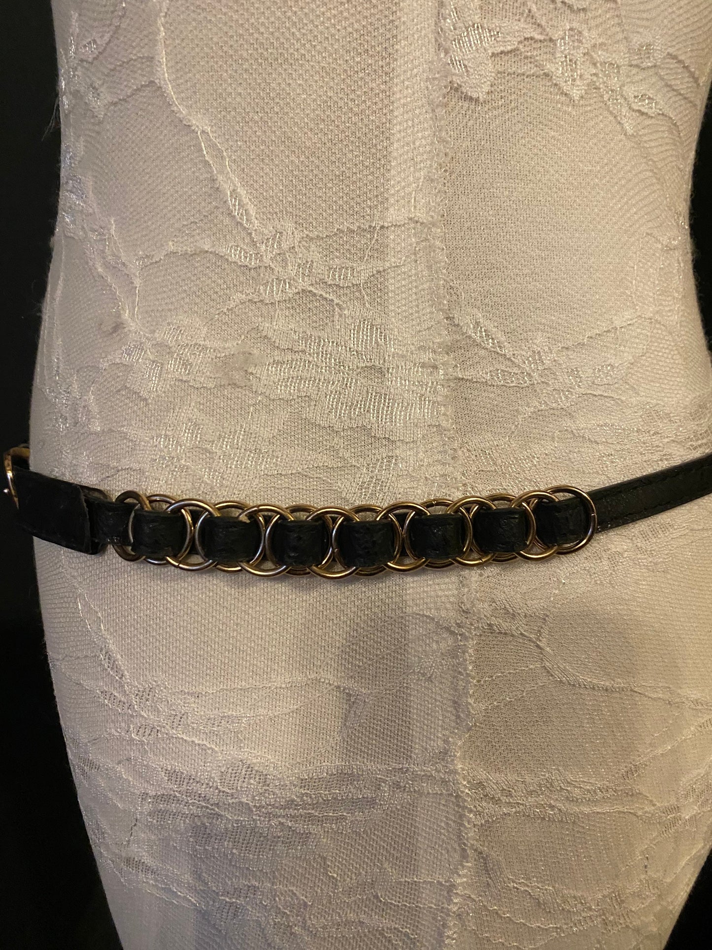 Black Faux Leather Belt with Gold Ring Detail, UK 6-12