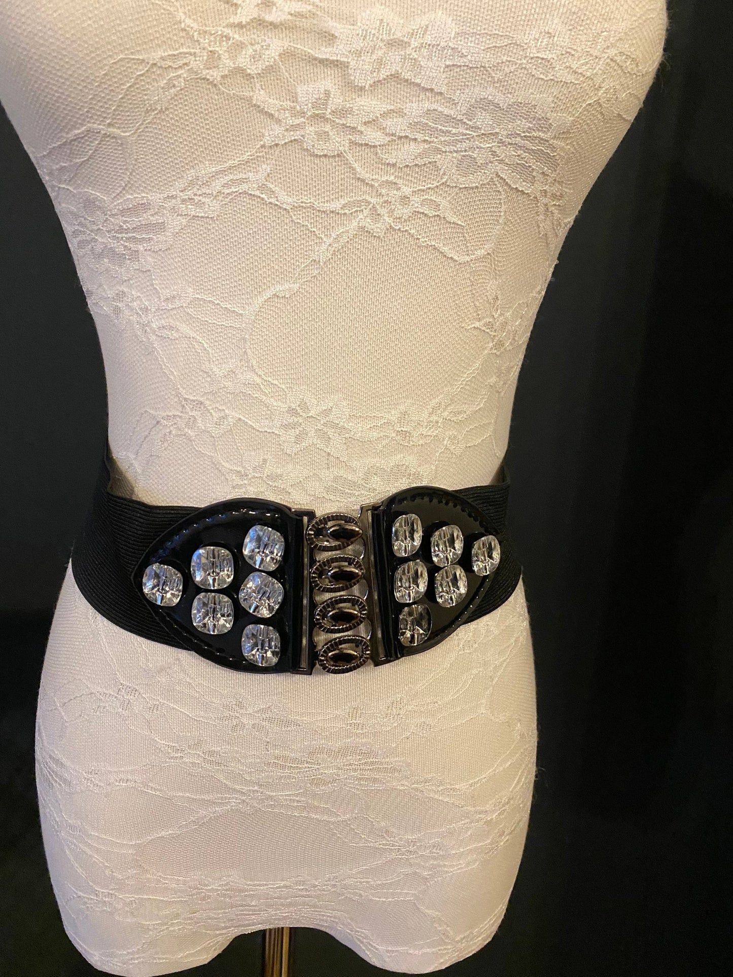 Elasticated Fashion Belt, Jewel Button Detail