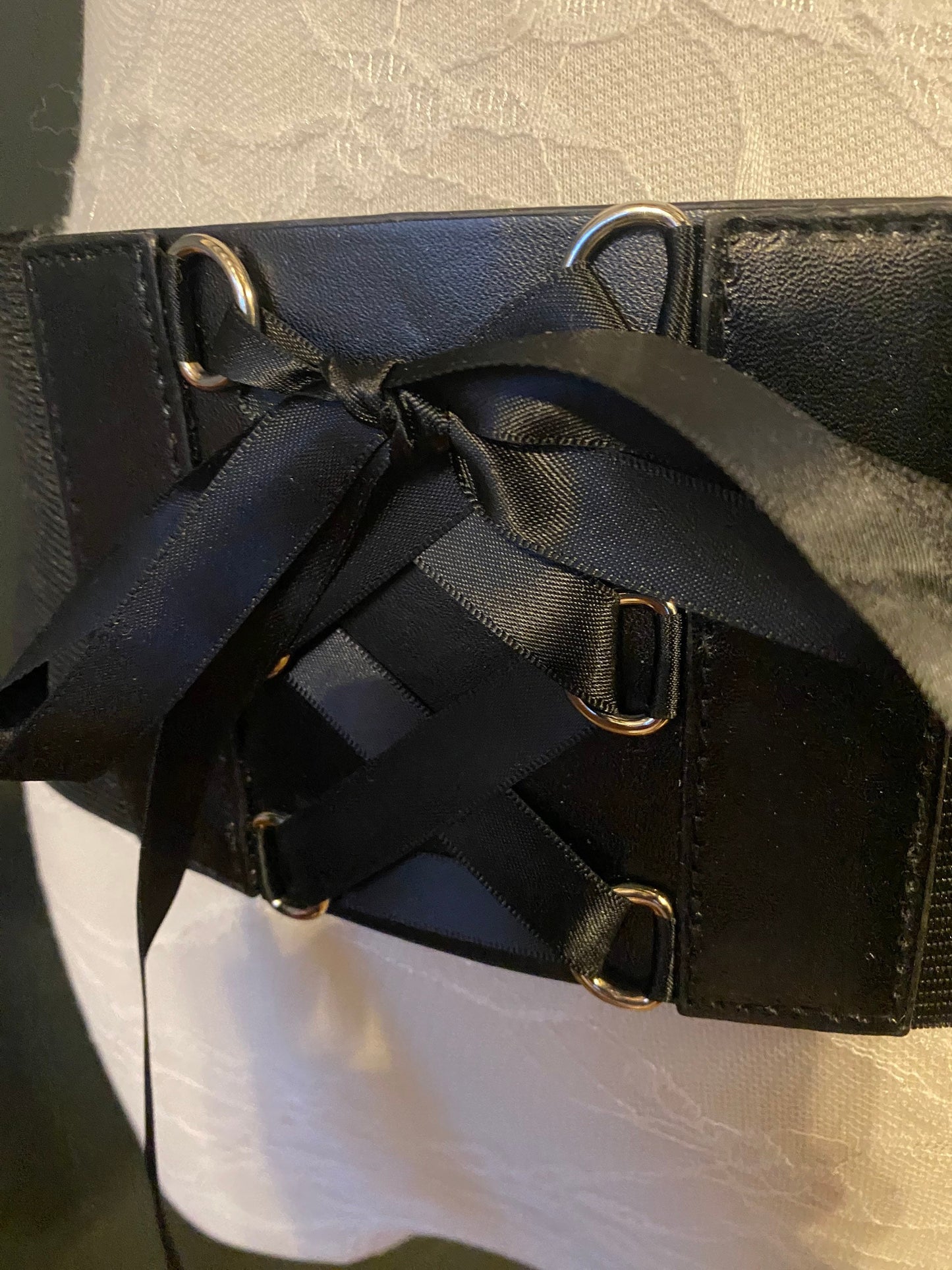 Elasticated Corset Belt, Ribbon Tie, D Ring, Black Fashion Belt