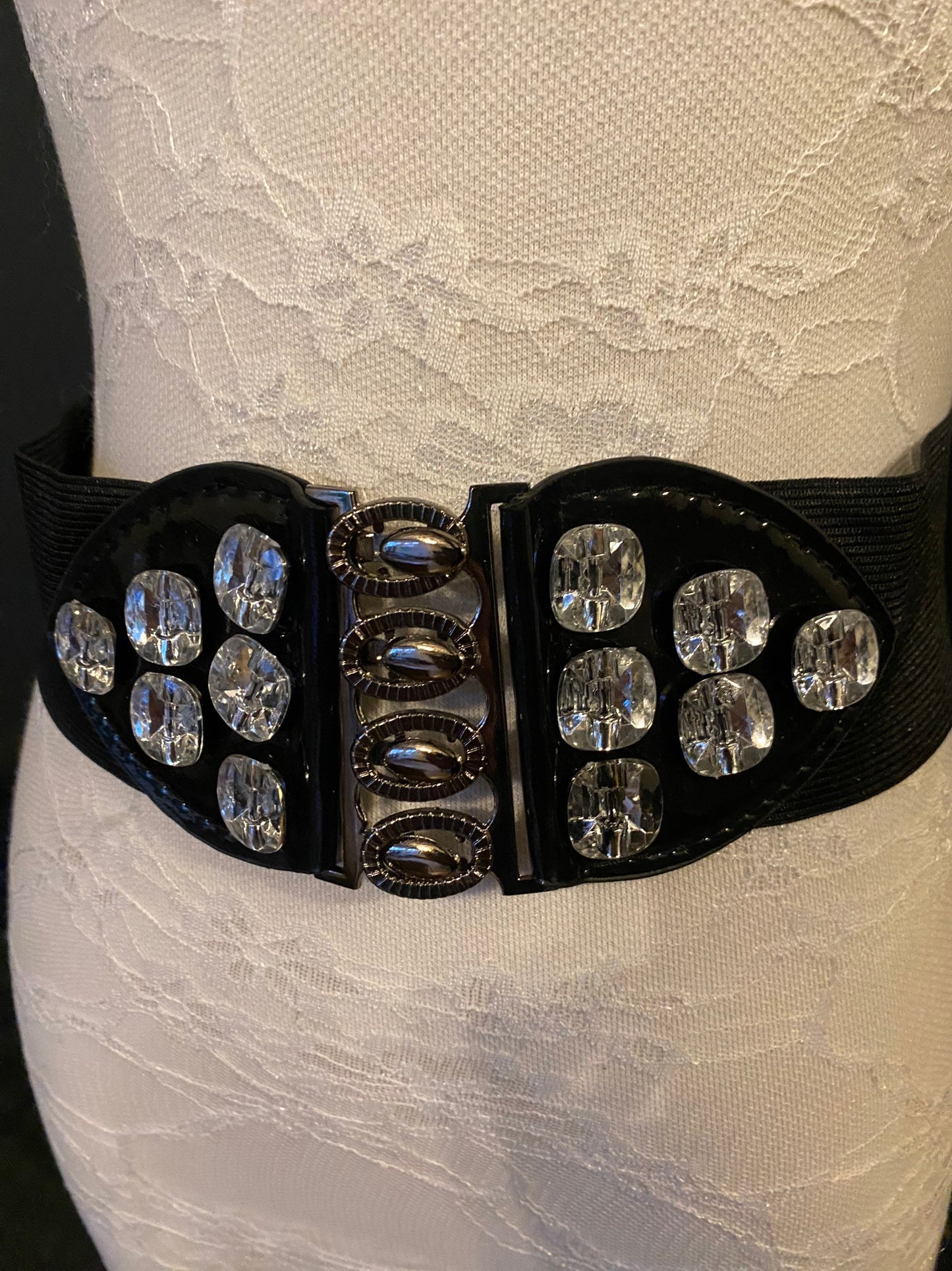 Elasticated Fashion Belt, Jewel Button Detail