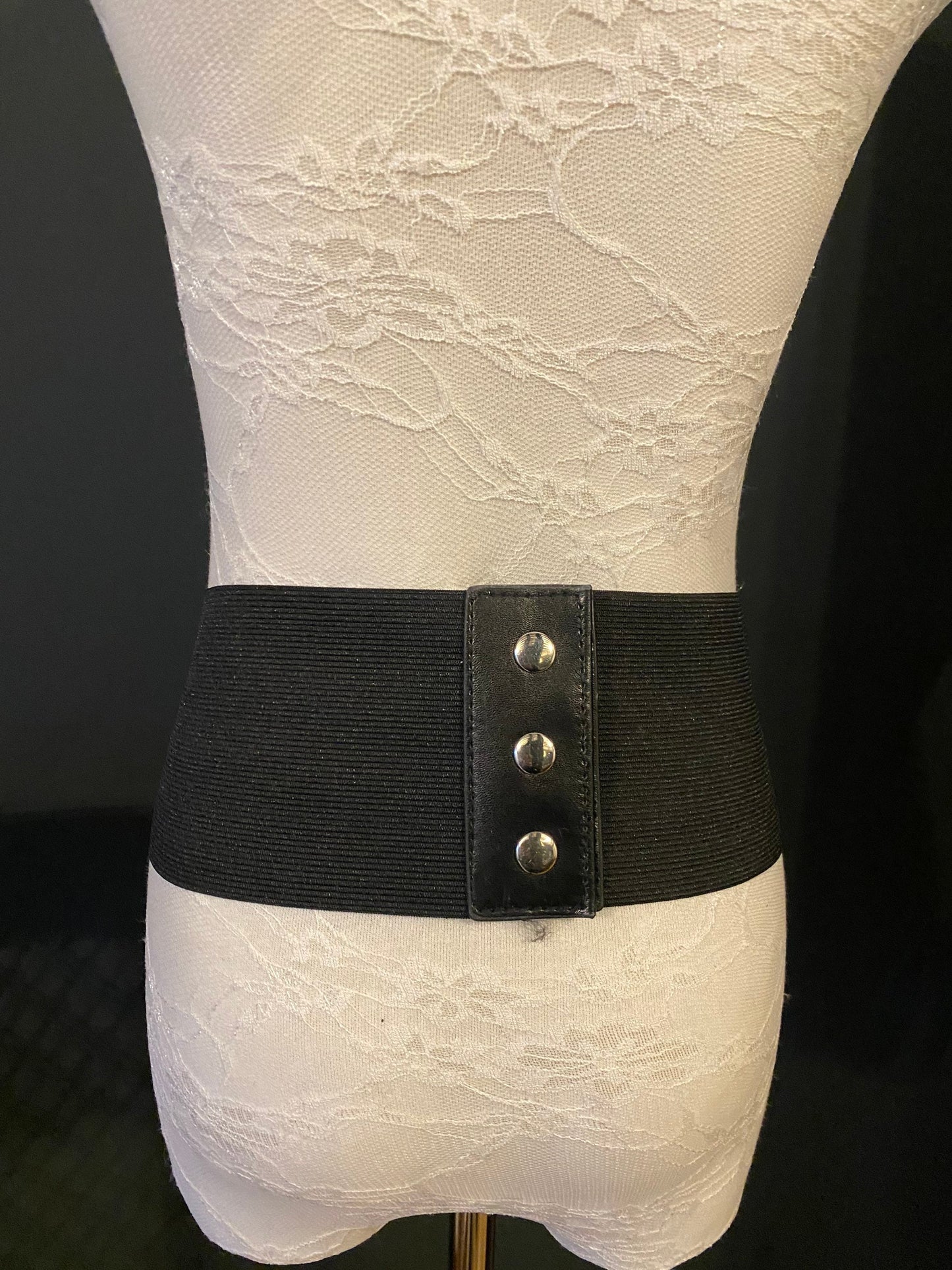 Elasticated Corset Belt, Ribbon Tie, D Ring, Black Fashion Belt