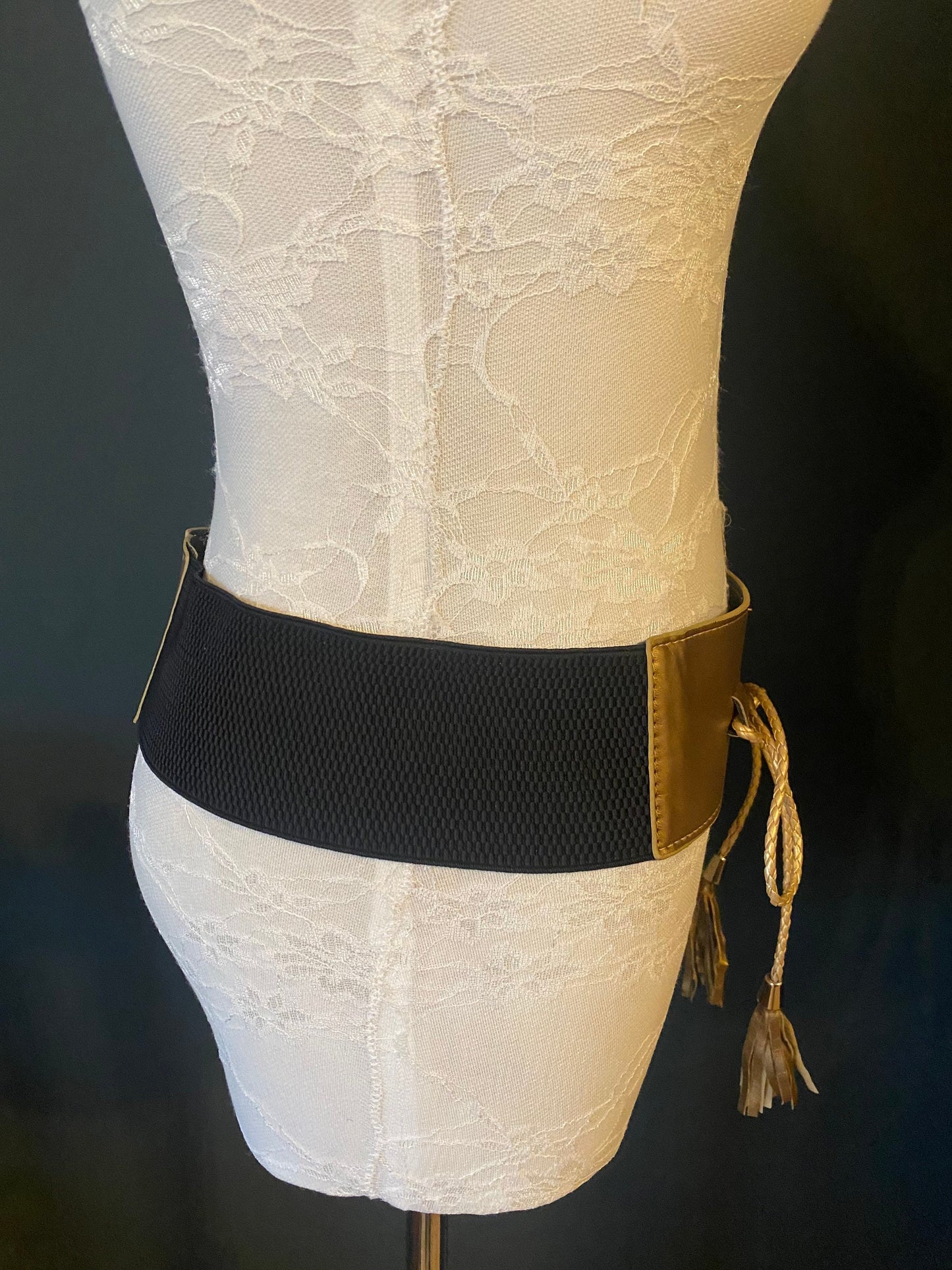 Champagne Gold Faux Leather Corset Belt with Tassels