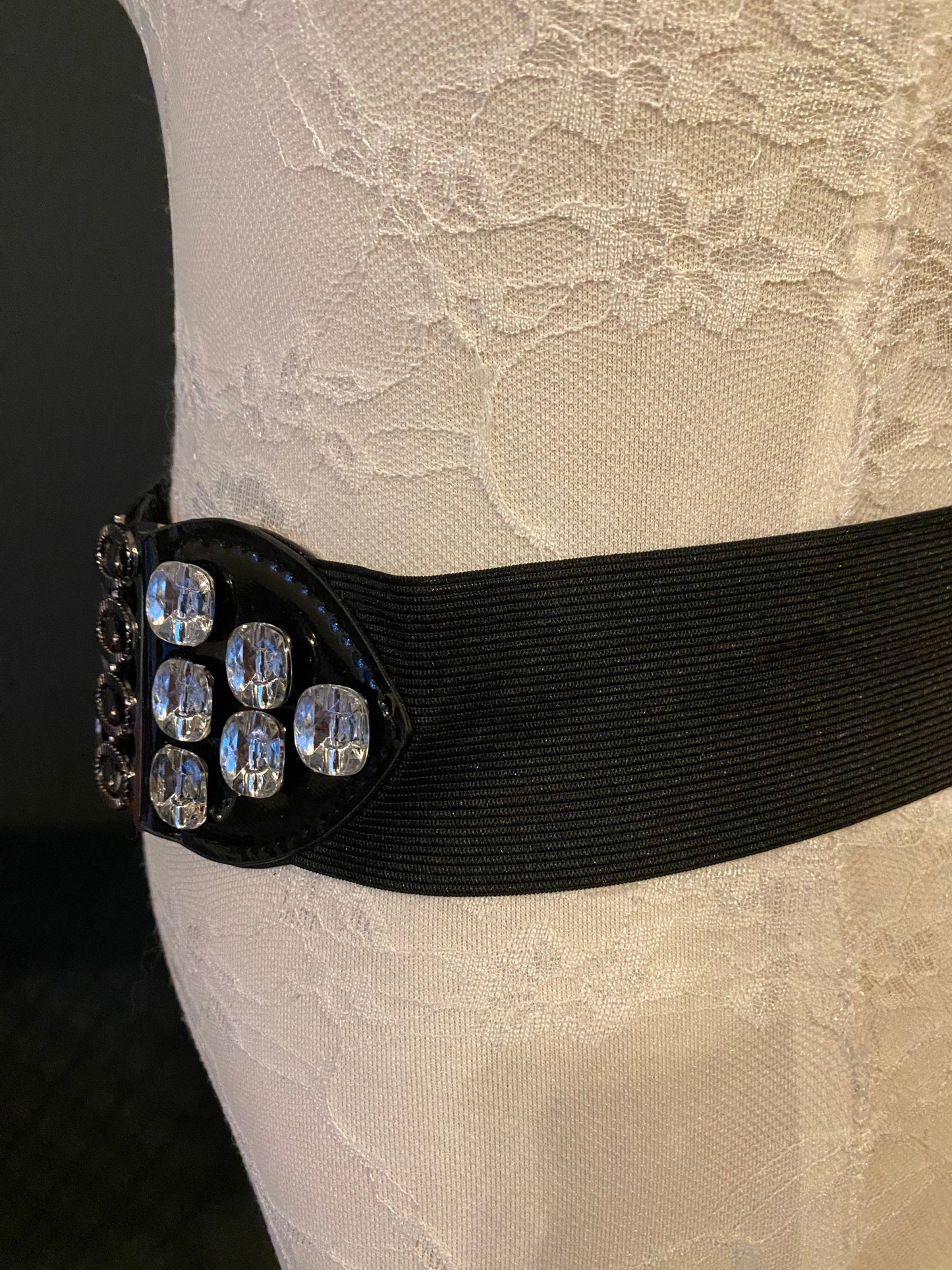 Elasticated Fashion Belt, Jewel Button Detail