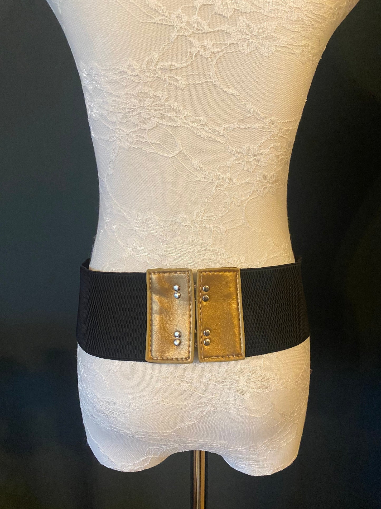 Champagne Gold Faux Leather Corset Belt with Tassels